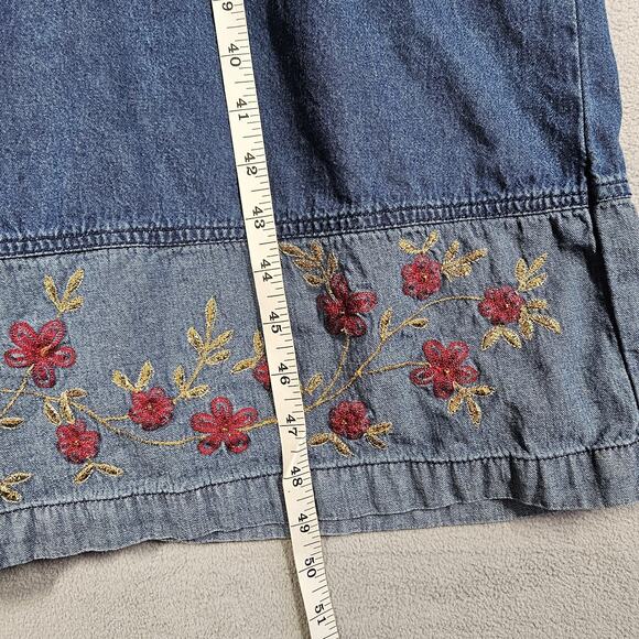 Vintage Erika Denim Dress Womens Large Jumper Blue Floral Modesty 90s Prairie - Picture 16 of 16